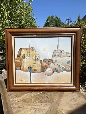 Artist Signed & Framed Oil Canvas Painting Mario Jung Southwest Pueblo 31” X 27” • $339.90