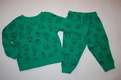 Baby Boys GREEN SWEATSHIRT & SWEATPANTS Ribbed Cuffs MONSTERS Cute Grumpy 6-9 MO • $16