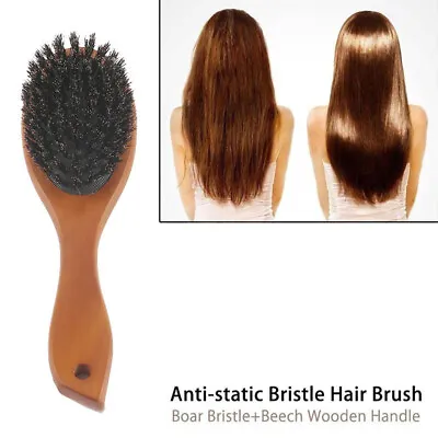 Natural Boar Bristle Hair Comb Anti-static Paddle Massage Scalp Brush For Women • £5.99