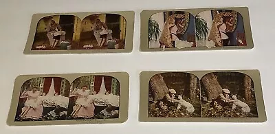 Vintage Lot (4) Printed Stereoview Cards; Repairs Fight Masquerade Hunters￼ • $9.99
