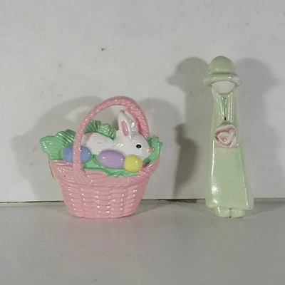 $10.99 • Buy Easter Brooch Pin Lot Basket/ Vintage Ceramic Girl Holding Flowers