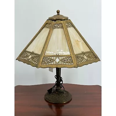 Antique Art Nouveau Slag Glass Panel Lamp • $595