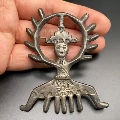 Vintage Navajo Kachina Hand Stamped Sandcast Silver Pin Brooch - Need Repair • $2585