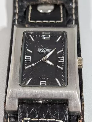 Mossimo Black Dial Silver Tone Rectangle Case Black Leather Band Watch • $31.49