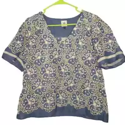 CAbi #5807 Limited Edition Inspire Embroidered Blue Ivory Eyelet Blouse Sz M • $17.24