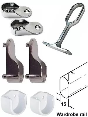 £3.49 • Buy Rail Hanger End Supports Brackets OVAL Wardrobe Rails Poles Dowel White Chrome 