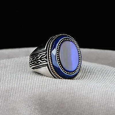 Silver Blue Tiger Eye Ring  Natural Stone Men Ring  Tiger Eye Stone Ring • $80