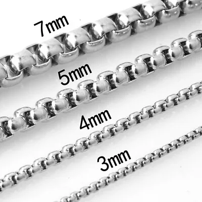 2/3/4/5/7mm Women MEN Chain Round Box Link Stainless Steel Necklace Bracelet Hot • $8.54