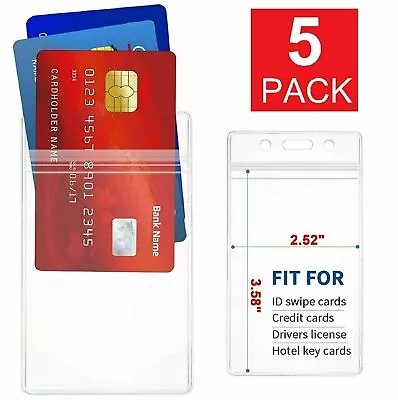 $3.14 • Buy 5-Pack ID Card Holder Clear Plastic Badge Resealable Waterproof Business Case