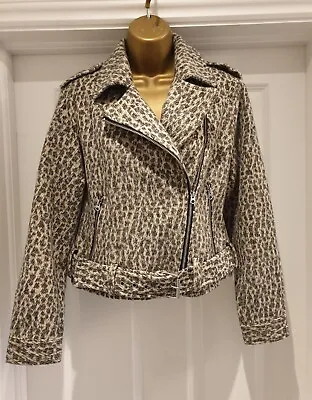 Zara Wool Biker Jacket Grey Leopard Print Size M Or 10/12 • $24.85