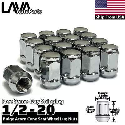 16x Chrome 1/2-20 Conical Lug Nut Fit Mustang Cougar Marquis Thunderbird 4Lug • $18.99