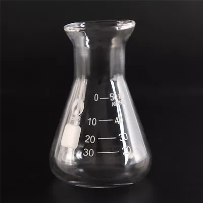 1x Transparent Conical Flask Glass Erlenmeyer Flask 50ml School Lab Glassware-L3 • $3.39