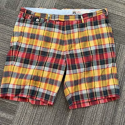 RALPH LAUREN India Madras Plaid Multicolor Green Yellow Red Shorts Mens Size 35 • $14.99