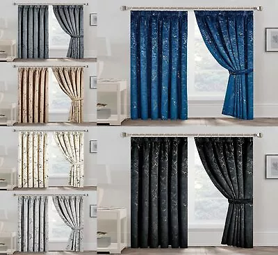  Crushed Velvet Marble Design Pencil Pleat Fully Lined Ready-Made Curtains • £22.99