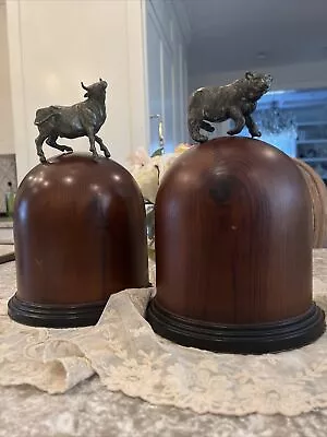 Bookends Wall Street Bull Bear Stock Market Sarried Large  Metal Wood • $95