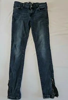 Ladies Denim Jeans Zara Size 8 Zip Ankle Skinny Stretch Blue 5044 • £13.99