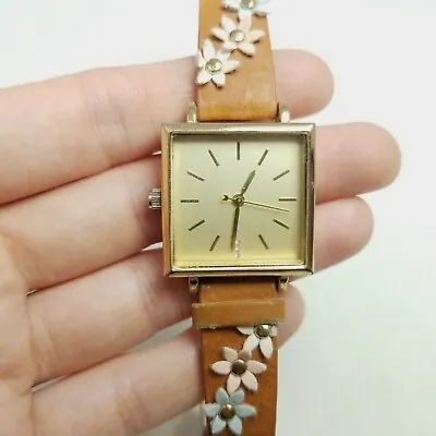 Vintage Square Watch Face With Floral Design Band Strap Cute Boho Style Estate • $18.75