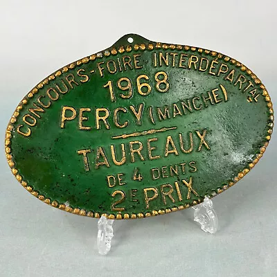 Vintage French Green Aluminium Metal Oval Shaped Competition Plaque Dated 1968 • $32.37