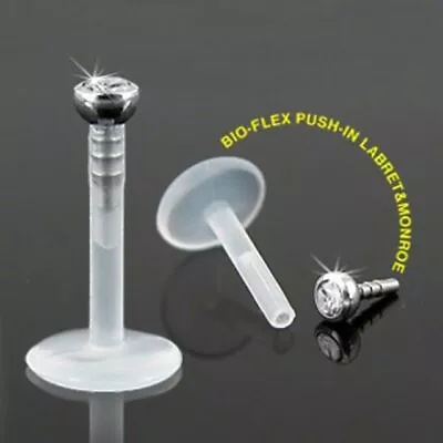 £2.29 • Buy 16g Bioflex Monroe / Labret With 2mm Clear Press Fit Gem