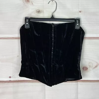 Zara Top Womens Small Black Velvet Bustier Strapless Hook And Loop Crop V-Hem • $13.99