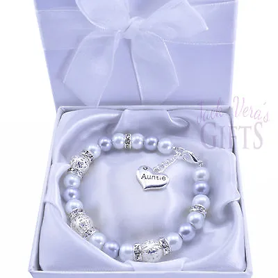 £7.49 • Buy Personalised Silver White Pearl Bracelet - Choice Of Heart Charm - Free Gift Box