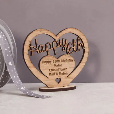 £3.95 • Buy Personalised Wooden Freestanding Heart For 16th 30th 40th Birthday Gift Message