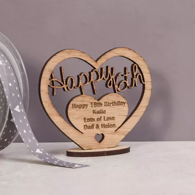 Personalised Wooden Freestanding Heart For 16th 30th 40th Birthday Gift Message. • £3.94