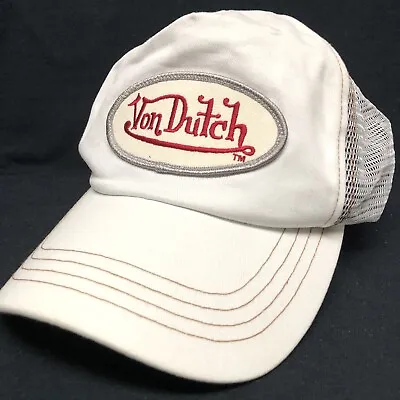 Vintage Von Dutch Logo Mesh Trucker Snapback Hat Cap White Denim Red Retro 90s • $79.95