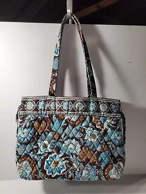 Vera Bradley Retired Handbag Java Blue Tote Tie Side Hard Bottom Double Strap • $19.99