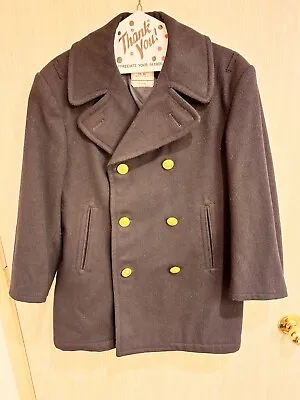 US Navy Vintage Mens Black Wool Uniform Pea Coat USA Size 36S With Gold Buttons • $65