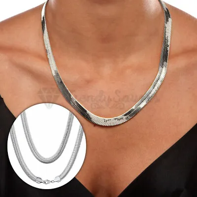 Men Women Flexible Flat Snake Chain 22  Long Necklace 925 Sterling Silver Plated • £4.99