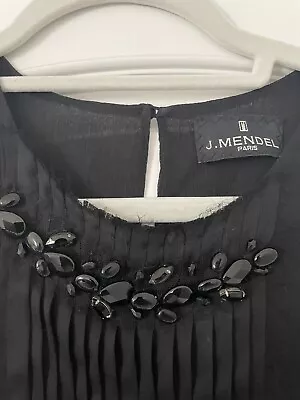 J Mendel Black Silk Jeweled Blouse Shell • $85