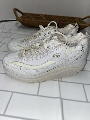 Skecher Shape Ups White Leather Lace Up Athletic Shoes 11800 Womens Size 7.5 M • $23.99