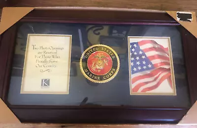 US Marine Corps Picture Frame With Metal Medallion Insignia 2 Photos Area 4 X5.5 • $28.99