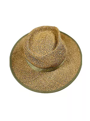 COLUMBIA Small/medium Unisex Seagrass Straw Fedora Hat Fabric Brim Brown Green • $16.99