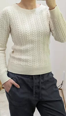 H&M Classic Cream Ivory Long Sleeve Cable Knit Crew Neck Sweater XS • $12