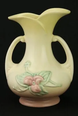 Discover This Vintage Hull Pottery Magnolia Vase Double Handel Pink/Yellow 9  • £36.65