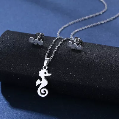 Seahorse Fashion Geometric Stainless Steel Plating Earrings Necklace 1 Set • $12.95