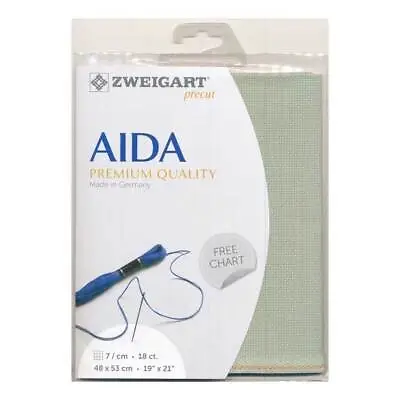 AIDA Zweigart Precute 18 Ct. Fein-Aida 3793 Color 611 Light Green Fabric For Cr • £9.62