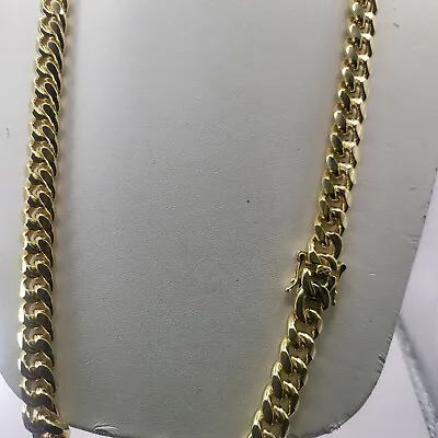 Mens Miami Cuban Link Chain 10mm  14k Gold Plated Stainless Steel 24  • $20