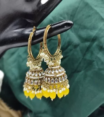 Gold Plated Kundan Bollywood Style Indian Fashion Jhumka Earrings Jewelry Set • $29.99
