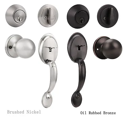 Front Door Handle Set Entry Deadbolt Round Knob Brushed Nickel Oil Rubbed Bronze • $42.72