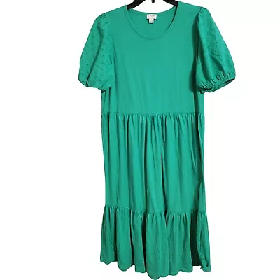 J Crew Green Eyelet Puff Sleeve Tiered Midi Dress Size Large • $22.99