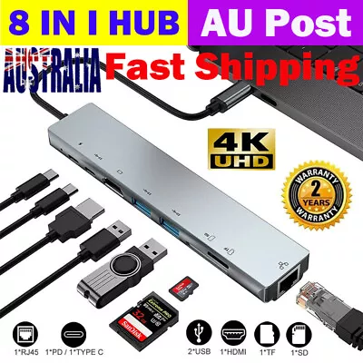 $27.99 • Buy 8 In 1 USB-C Hub Type-C RJ45 HDMI SD PD Charger For MacBook IPad Laptop Splitter