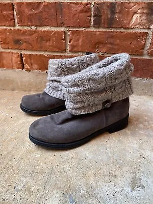 Muk Luks Womens 8 Gray Suede Sock Layered Round Toe Warm Ankle Boots • $24.99