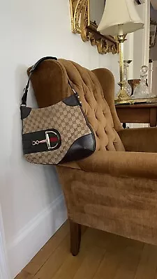 Authentic Gucci Canvas Hasler Horse Bit Hobo Brown Monogram Handbag • $245