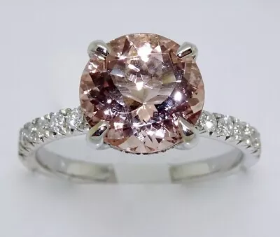 14k WHITE GOLD DIAMONDS & ROUND MORGANITE SINGLE UNDER HALO ENGAGEMENT RING 1760 • $1050