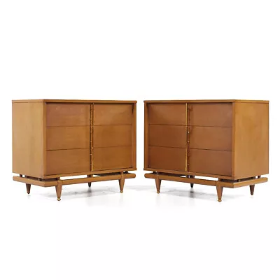 Kent Coffey Sequence Mid Century Walnut And Brass 36  Chests - Pair • $4795