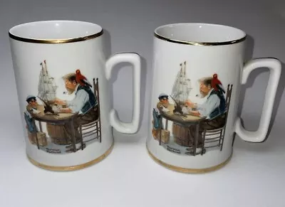 Lot Of 2 Vintage Norman Rockwell “For A Good Boy” Coffee Mugs 1982 Gold Trim • $15