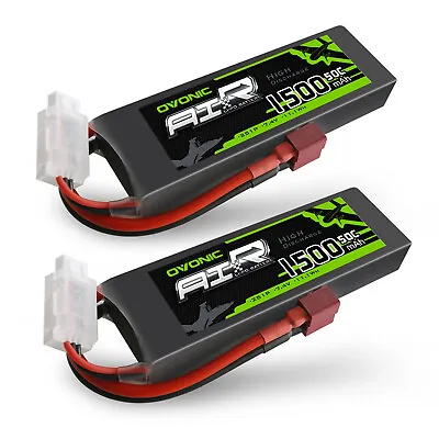 2x OVONIC 7.4V 50C 2S 1500mAh Lipo Battery With T For RC Car Truck Rock Crawler • $36.07